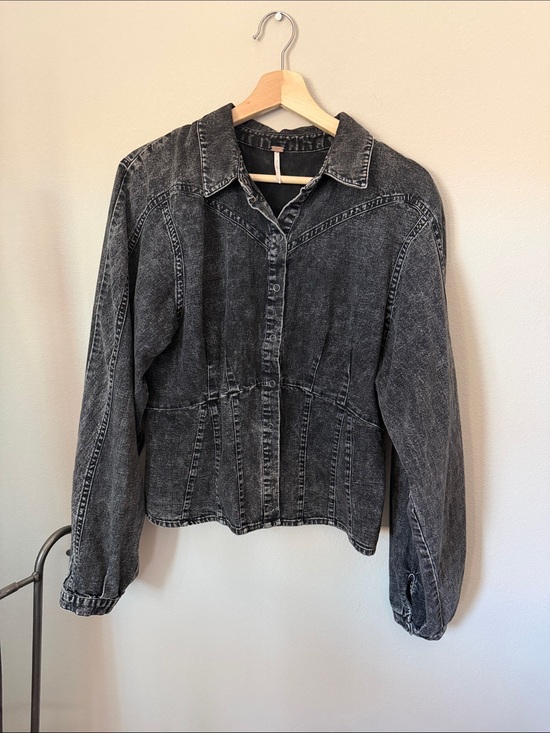 Free People Jackets & Blazers - Free People Washed Black Denim Button-Front Jacket